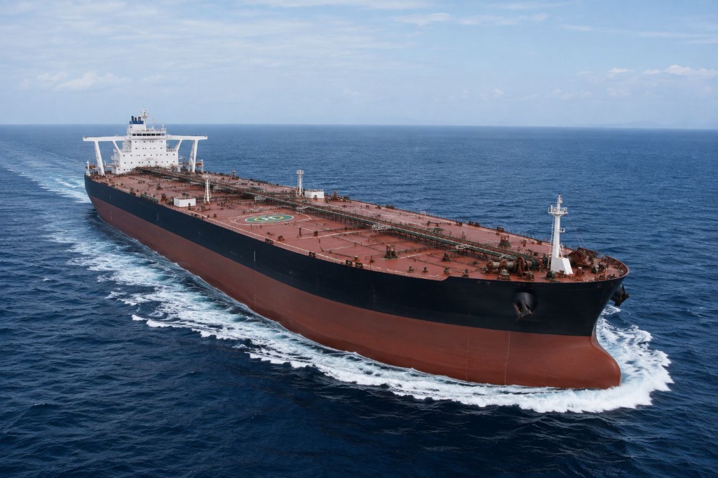 Crude oil tanker vessel under way at sea